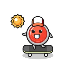 emergency panic button character illustration ride a skateboard