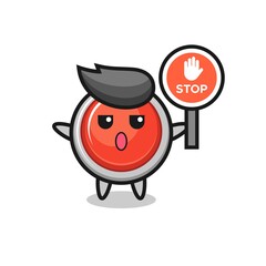 emergency panic button character illustration holding a stop sign