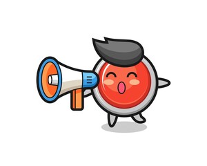 emergency panic button character illustration holding a megaphone