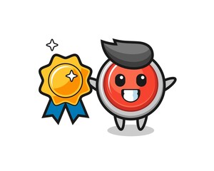 emergency panic button mascot illustration holding a golden badge