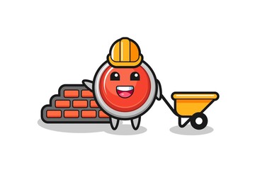 Cartoon character of emergency panic button as a builder