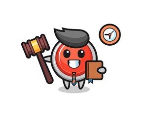 Mascot cartoon of emergency panic button as a judge