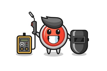 Character mascot of emergency panic button as a welder