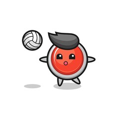 Character cartoon of emergency panic button is playing volleyball
