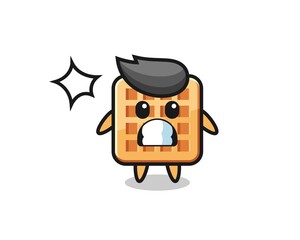 waffle character cartoon with shocked gesture