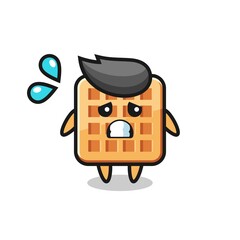 waffle mascot character with afraid gesture