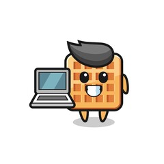 Mascot Illustration of waffle with a laptop