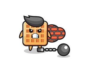 Character mascot of waffle as a prisoner