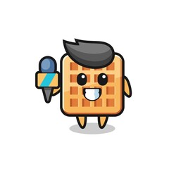 Character mascot of waffle as a news reporter