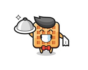 Character mascot of waffle as a waiters