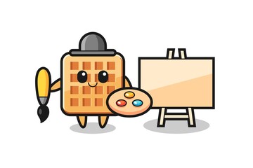 Illustration of waffle mascot as a painter