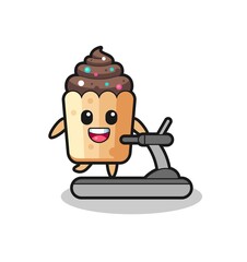 cupcake cartoon character walking on the treadmill