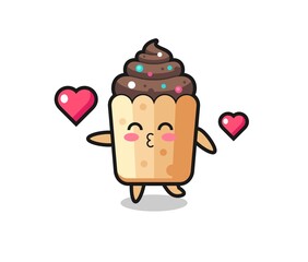 cupcake character cartoon with kissing gesture