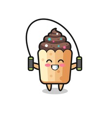 cupcake character cartoon with skipping rope