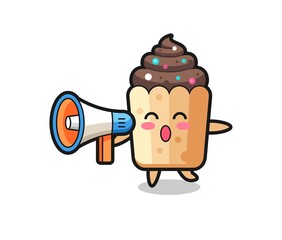 cupcake character illustration holding a megaphone