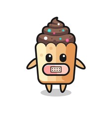 Cartoon Illustration of cupcake with tape on mouth