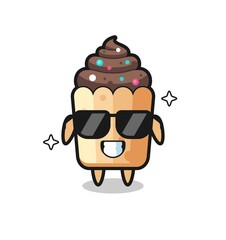 Cartoon mascot of cupcake with cool gesture