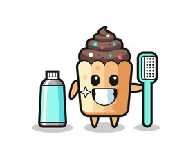 Mascot Illustration of cupcake with a toothbrush