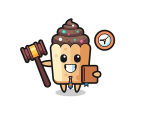 Mascot cartoon of cupcake as a judge