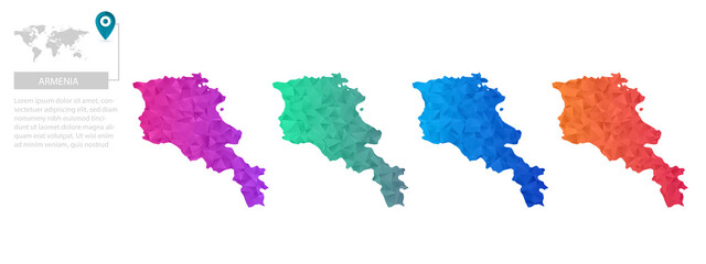 Set of vector polygonal Armenia maps. Bright gradient map of country in low poly style. Multicolored country map in geometric style for your infographics, polygonal design for your ,Vector eps10
