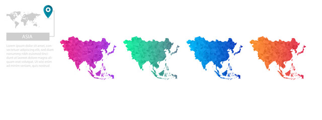 Set of vector polygonal Asia maps. Bright gradient map of country in low poly style. Multicolored country map in geometric style for your infographics, polygonal design for your ,Vector eps10
