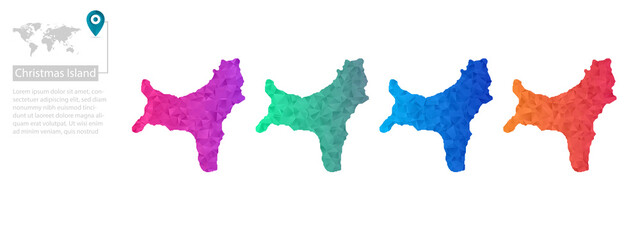 Set of vector polygonal Christmas Island maps. Bright gradient map of country in low poly style. Multicolored country map in geometric style for your infographics, polygonal design for your ,