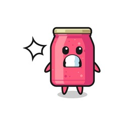 strawberry jam character cartoon with shocked gesture