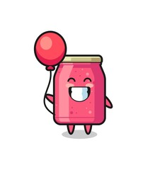 strawberry jam mascot illustration is playing balloon