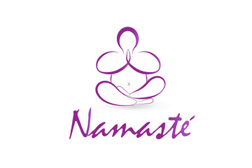 Logo yoga man namaste silhouette line art vector image design
