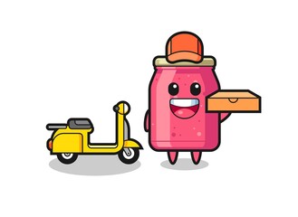 Character Illustration of strawberry jam as a pizza deliveryman