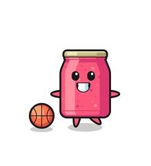Illustration of strawberry jam cartoon is playing basketball