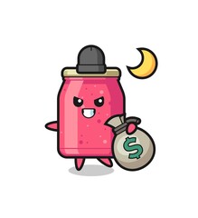 Illustration of strawberry jam cartoon is stolen the money