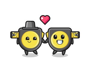 tape measure cartoon character couple with fall in love gesture