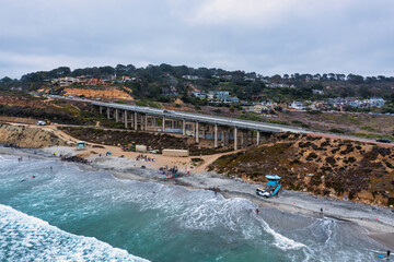 Beautiful aerial view of Torrey Pines State Beach and Del Mar Homes