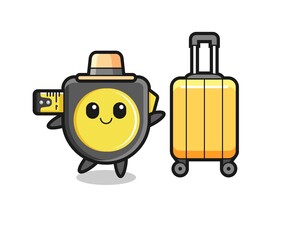 tape measure cartoon illustration with luggage on vacation