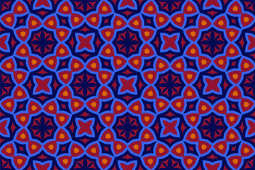 Seamless pattern with Arabic motifs in 4 colors. Vector illustration.