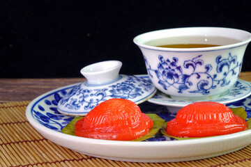 Red tortoise cake (Ang Ku Kueh, or Kue Ku) the famous Chinese auspicious pastry for longevity, good fortune and prosperity in all Chinese festivals and birthdays, popular in China and Southeast Asia