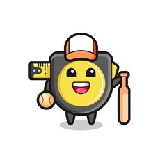 Cartoon character of tape measure as a baseball player