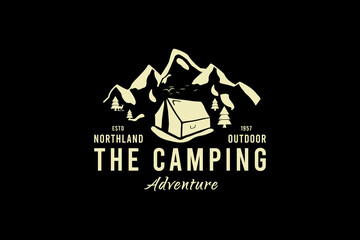 The camping, silhouette retro vintage style hand drawing