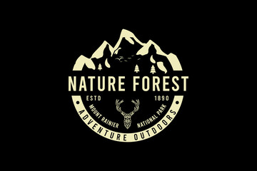 Nature forest, silhouette retro vintage style hand drawing