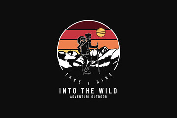 Take a hike into the wild, silhouette retro style