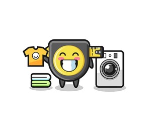 Fototapeta premium Mascot cartoon of tape measure with washing machine