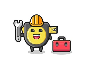 Mascot cartoon of tape measure as a mechanic