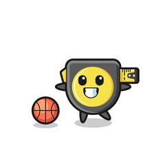 Illustration of tape measure cartoon is playing basketball