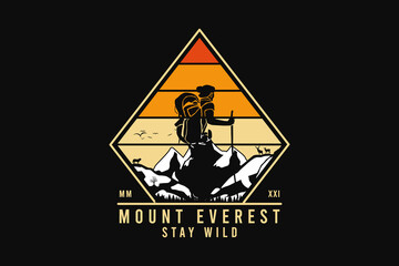 Mount everest stay wild, silhouette retro style