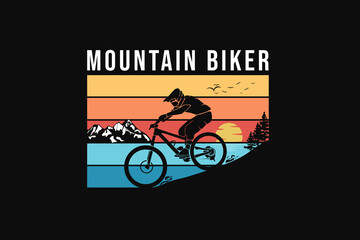 Mountain biker, silhouette retro style