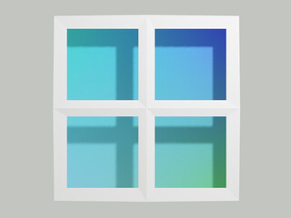 白い窓枠の外に青から緑のグラデーション背景