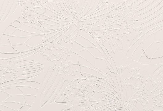 Butterfly and flower relief. 3D illustration. 3D rendering