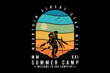 .Summer camp welcome to our campfire, design silt retro style