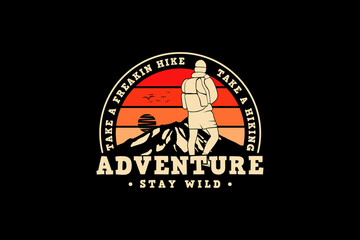 Adventure stay wild, design silt retro style.